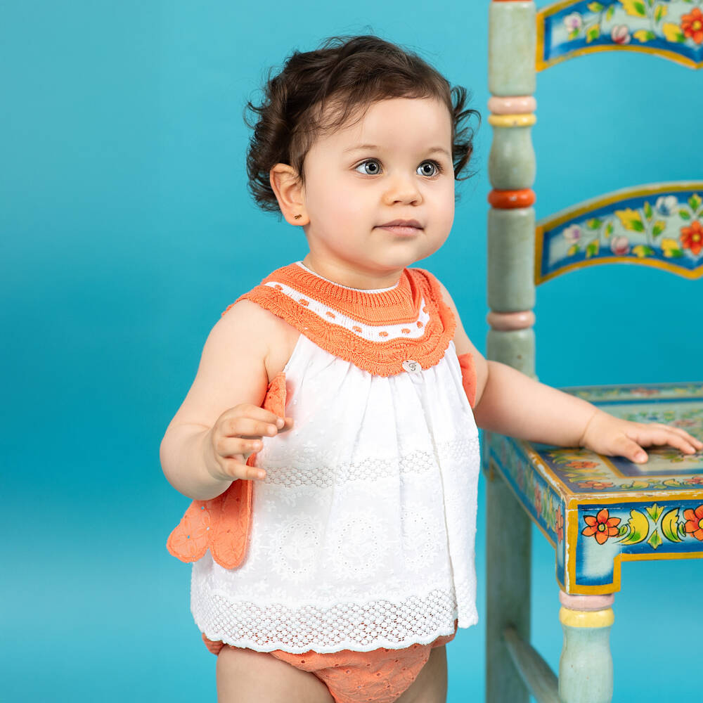 Foque-Girls Orange & White Lace Dress | Childrensalon Outlet