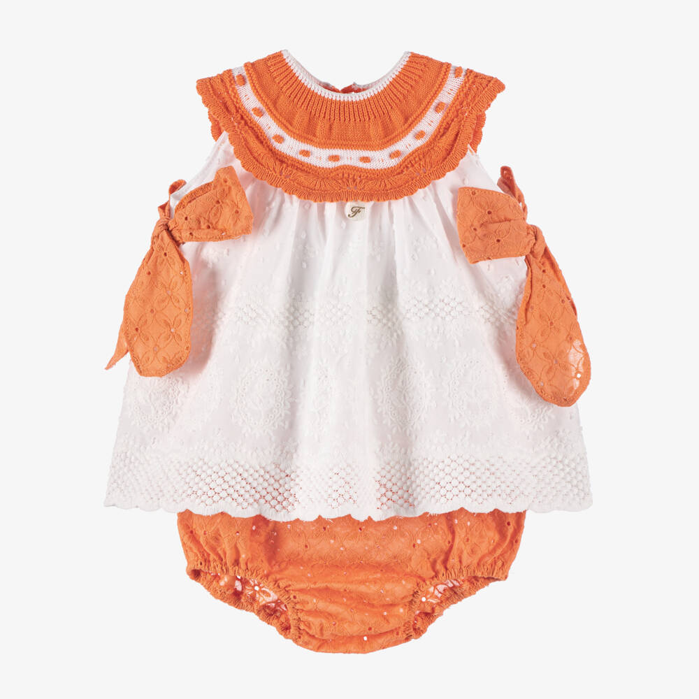 Foque-Кружевное платье оранжево-белое для девочек | Childrensalon Outlet