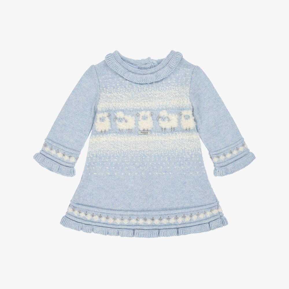 Foque-Girls Pale Blue Lamb Knitted Dress | Childrensalon Outlet