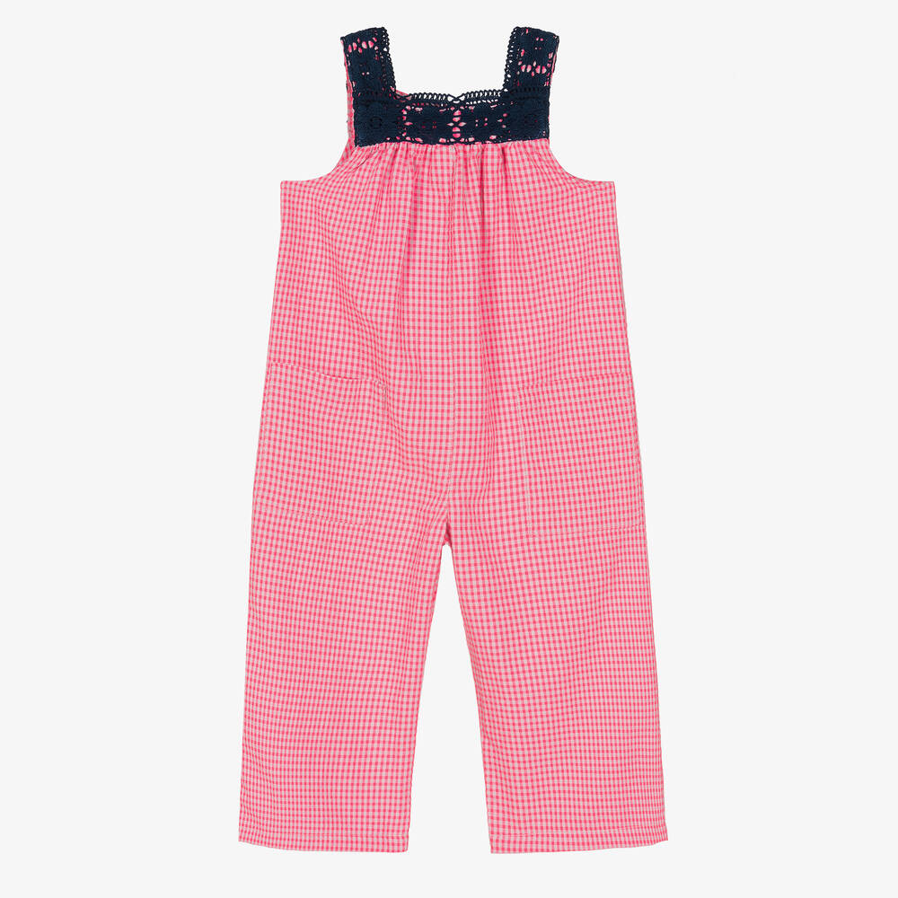 Foque - Girls Pink & Blue Gingham Jumpsuit | Childrensalon