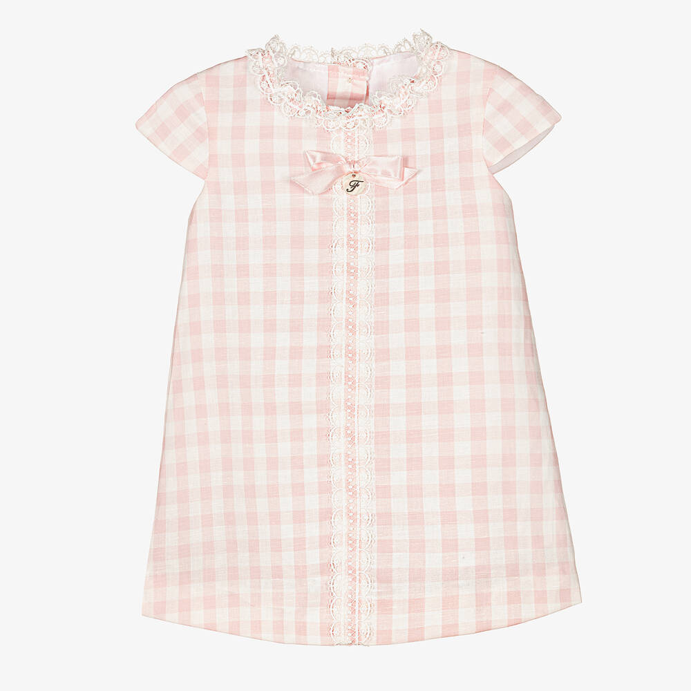 Foque - Rosa kariertes Leinen-Baumwollkleid | Childrensalon