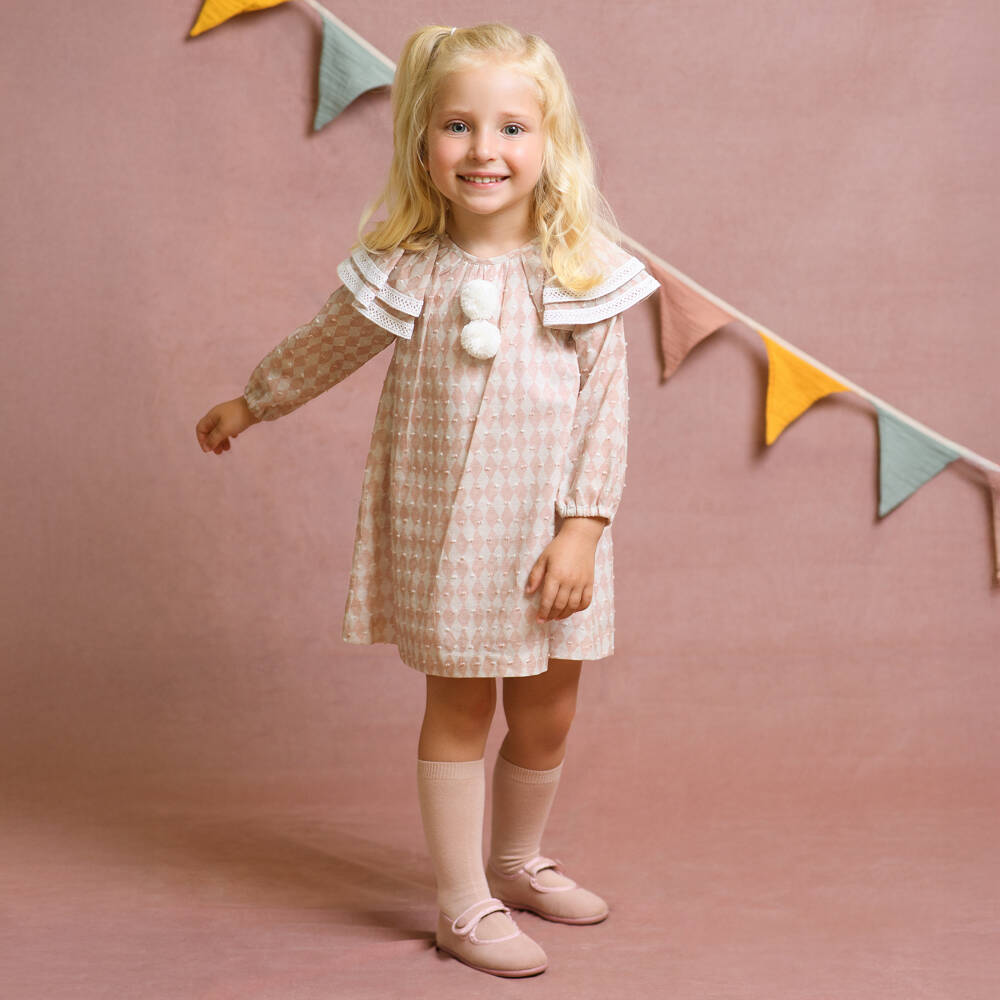 Foque-Girls Pink Cotton Pom-Pom Dress | Childrensalon Outlet
