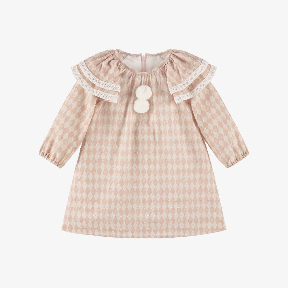 Foque-Girls Pink Cotton Pom-Pom Dress | Childrensalon Outlet