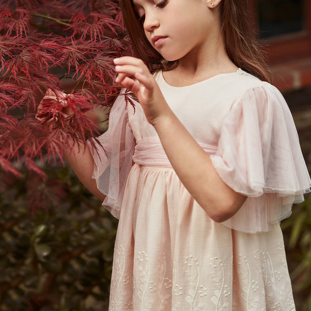 Foque-Girls Pink Embroidery & Lace  Dress | Childrensalon Outlet