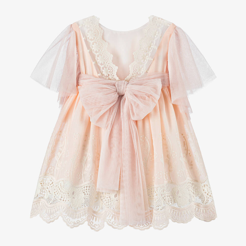 Foque-Girls Pink Embroidery & Lace  Dress | Childrensalon Outlet