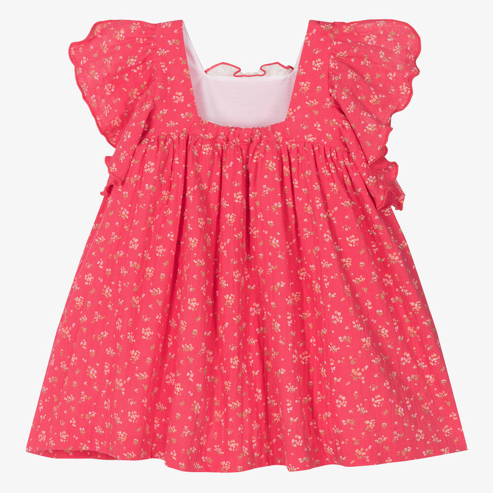 Foque - Girls Pink Floral Cotton Cheesecloth Dress | Childrensalon Outlet