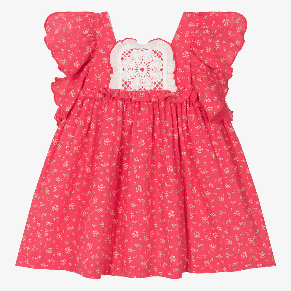 Foque - Girls Pink Floral Cotton Cheesecloth Dress | Childrensalon Outlet