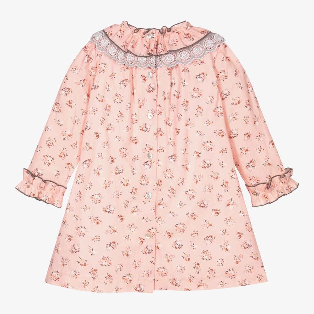 Foque-Girls Pink Floral Cotton Dress | Childrensalon Outlet