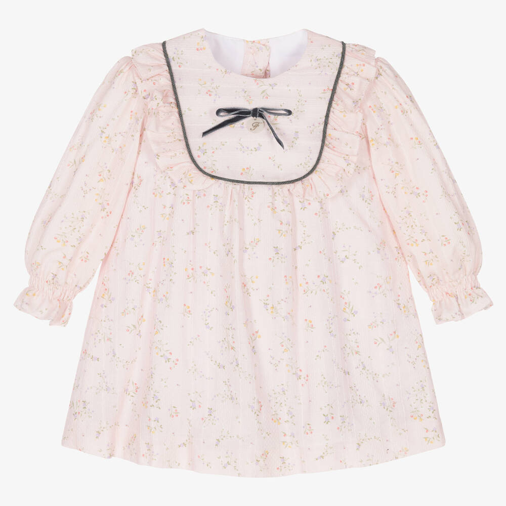 Foque - Girls Pink Floral Cotton Dress | Childrensalon