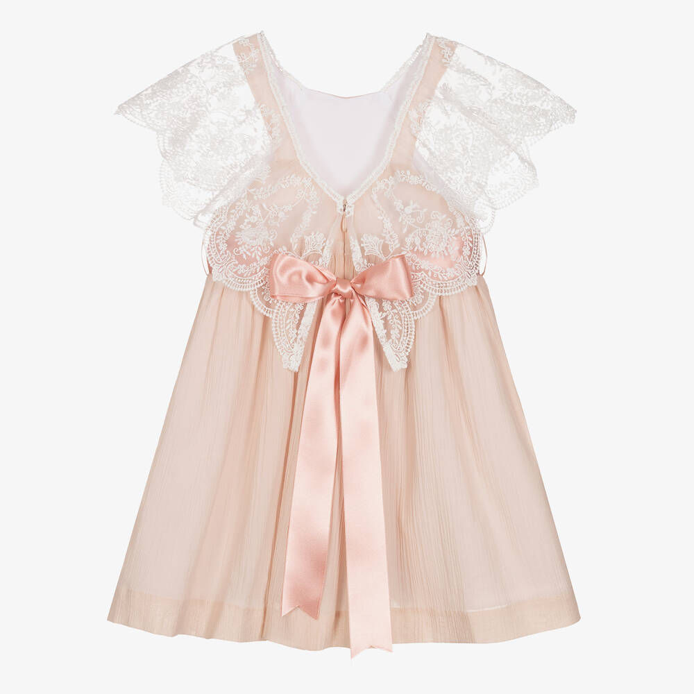 Foque-فستان قطن مزين بدانتيل لون زهري | Childrensalon Outlet