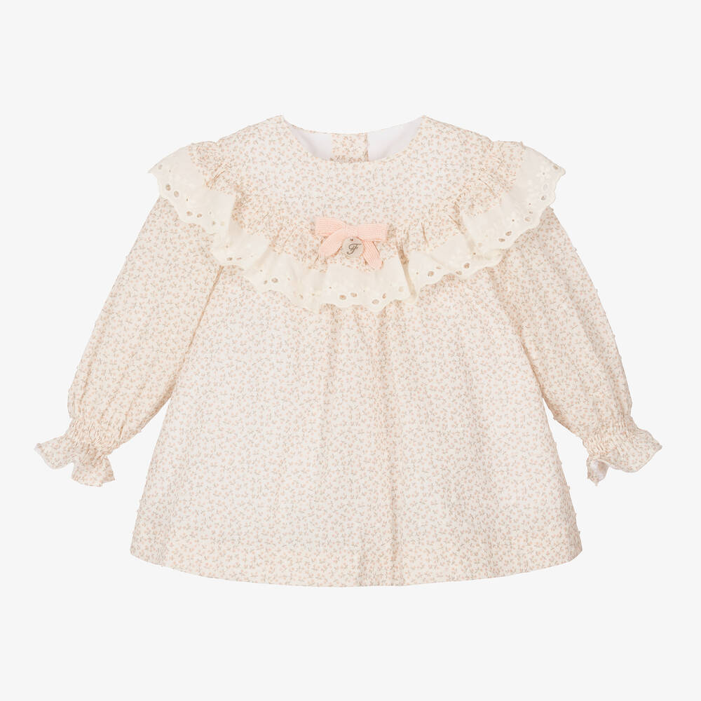 Foque - Girls Pink & Ivory Cotton Cherry Dress | Childrensalon