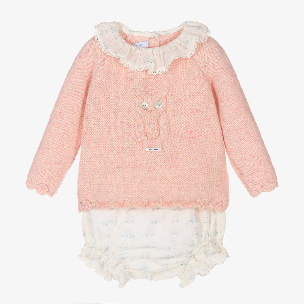 Foque-Розовый топ с совой и кремовые шорты | Childrensalon Outlet