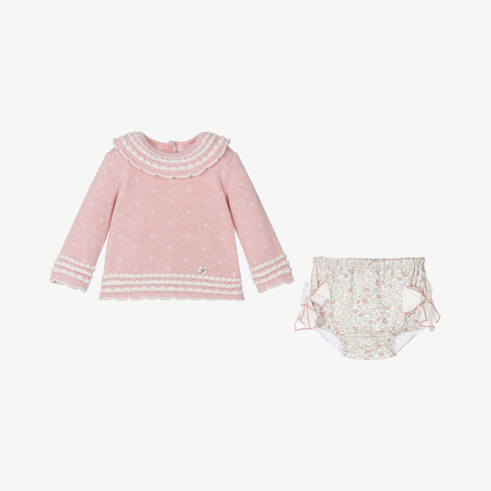 Foque-Girls Pink Knit and Floral Set | Childrensalon Outlet