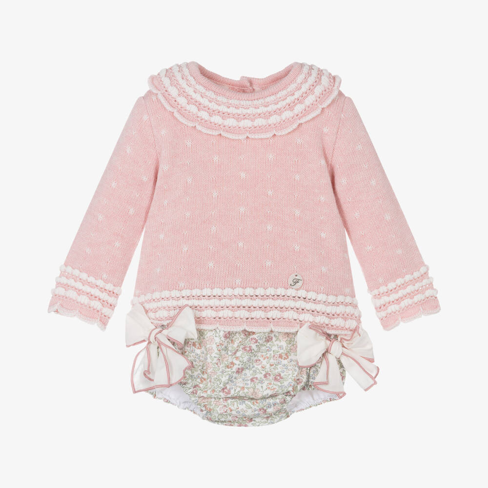 Foque-Girls Pink Knit and Floral Set | Childrensalon Outlet