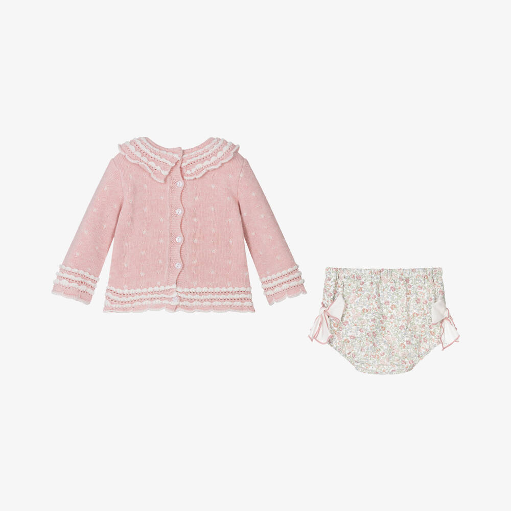 Foque-Girls Pink Knit and Floral Set | Childrensalon Outlet