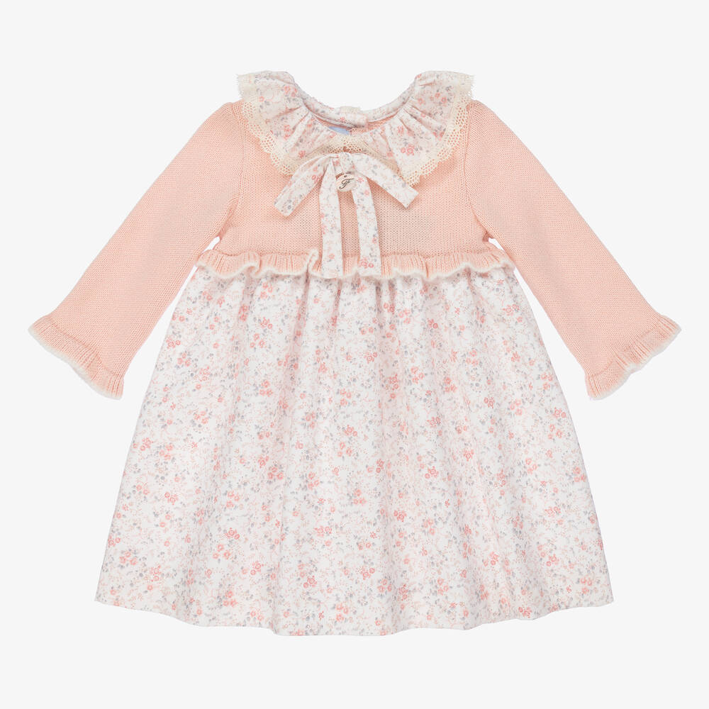 Foque - Girls Pink Knit & Floral Dress | Childrensalon