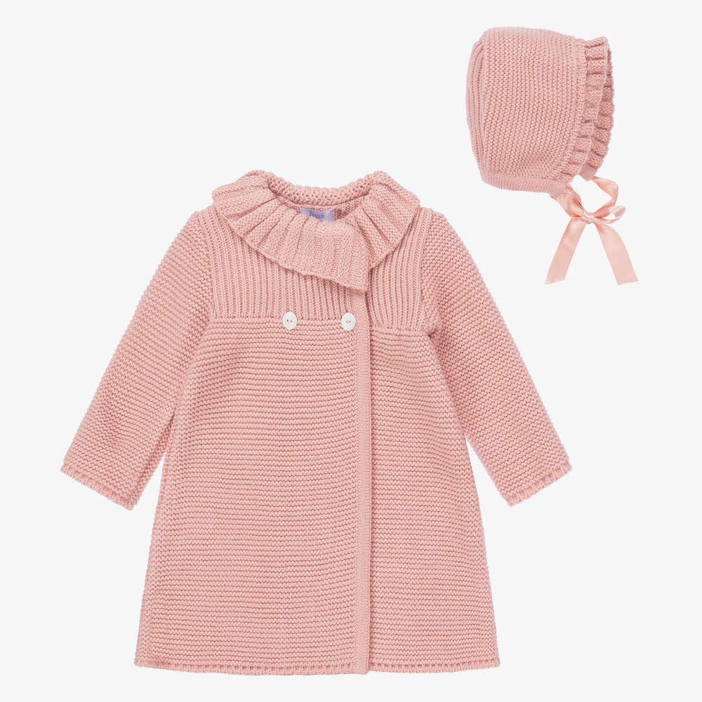 Foque - Розовое трикотажное пальто и чепец для девочек | Childrensalon