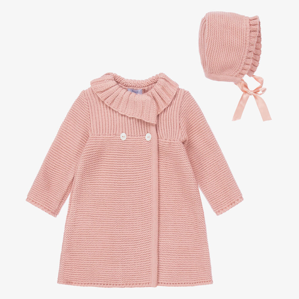 Foque - Girls Pink Knitted Coat Set | Childrensalon