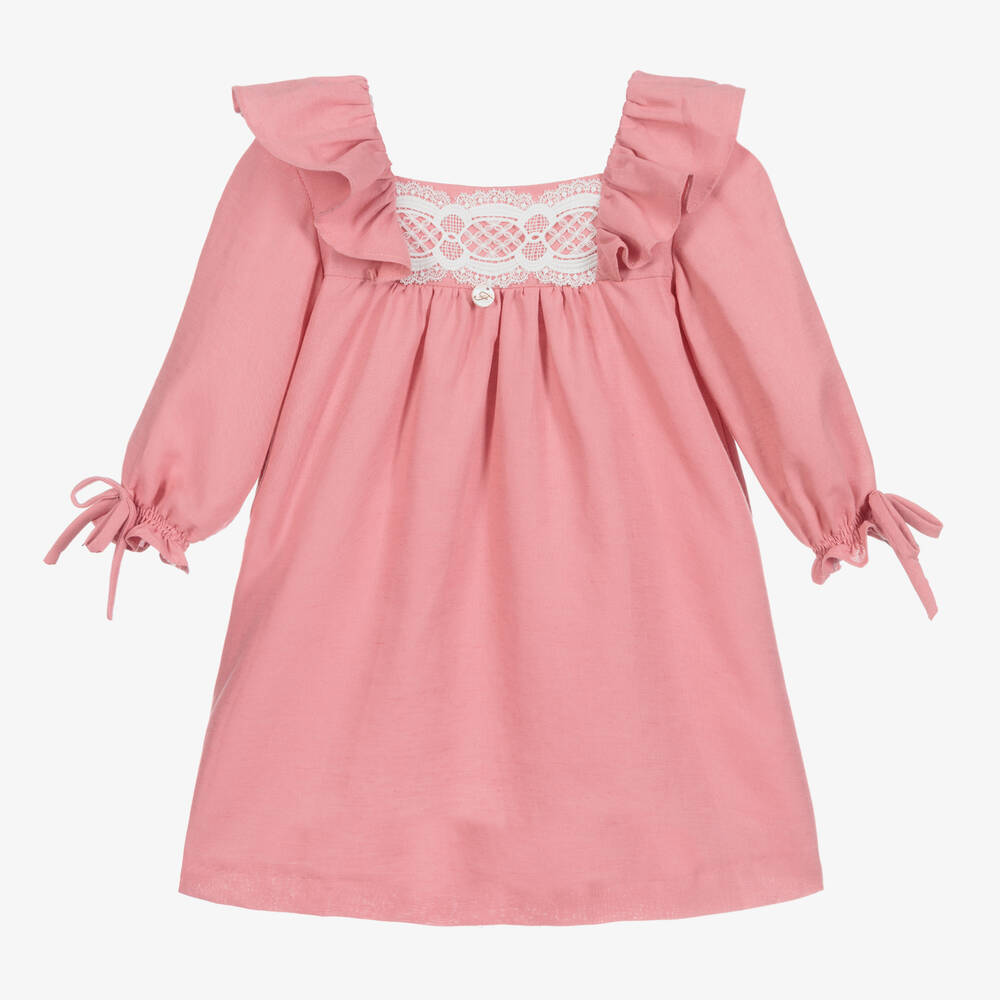 Foque - Rosafarbenes Leinenkleid für Mädchen  | Childrensalon