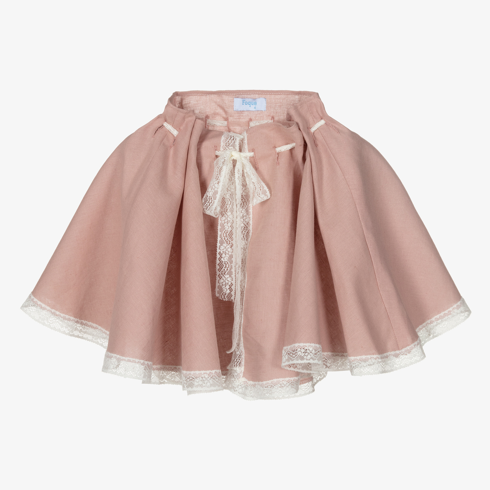 Foque - Girls Pink Linen & Lace Cape | Childrensalon
