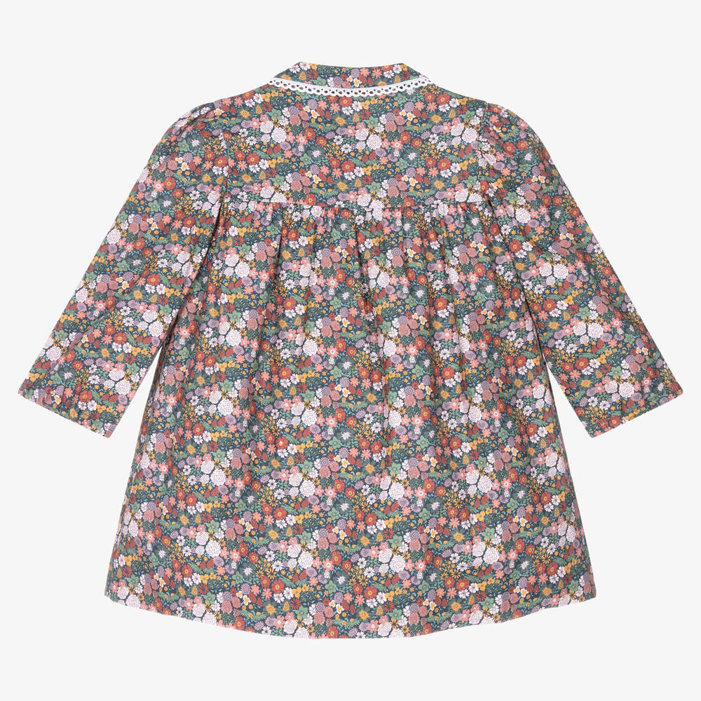 فوكيه-فستان قطن تويل لون زهري وبنفسجي بطبعة ورود | Childrensalon Outlet