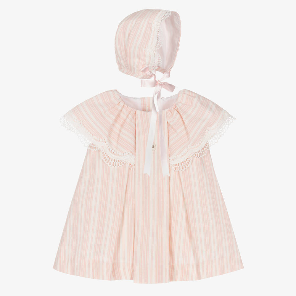 Foque-Girls Pink Stripe Cotton Dress Set | Childrensalon Outlet