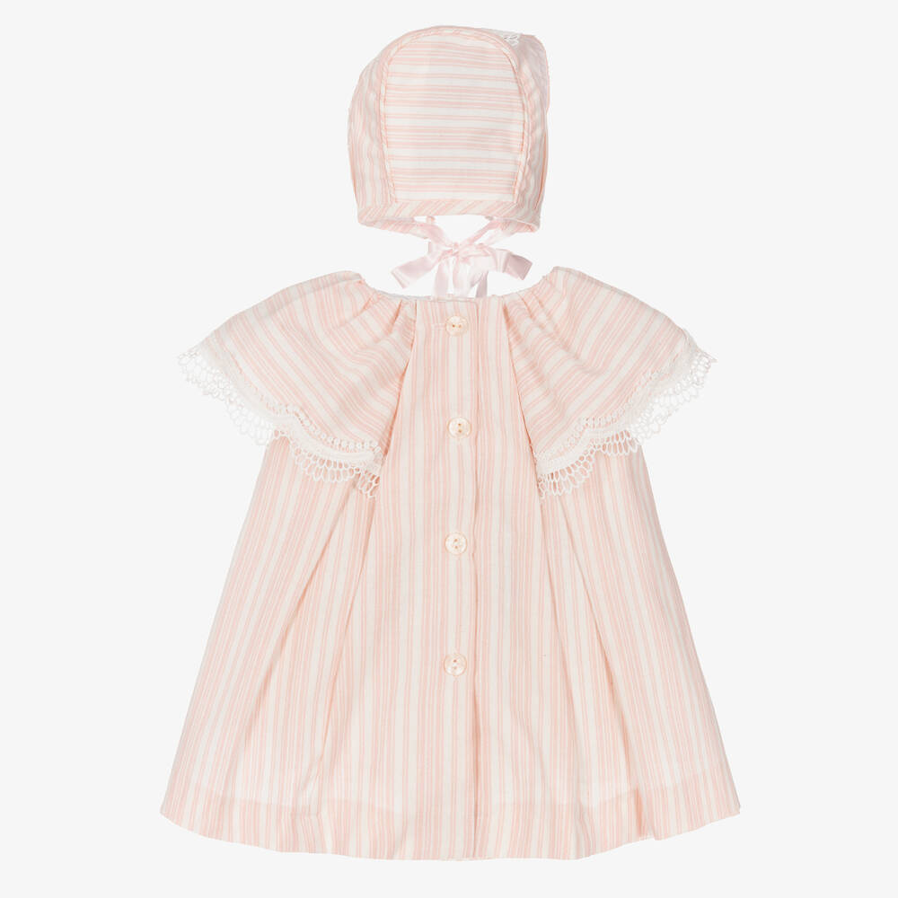 فوكيه-طقم فستان أطفال بناتي قطن مقلم لون زهري | Childrensalon Outlet