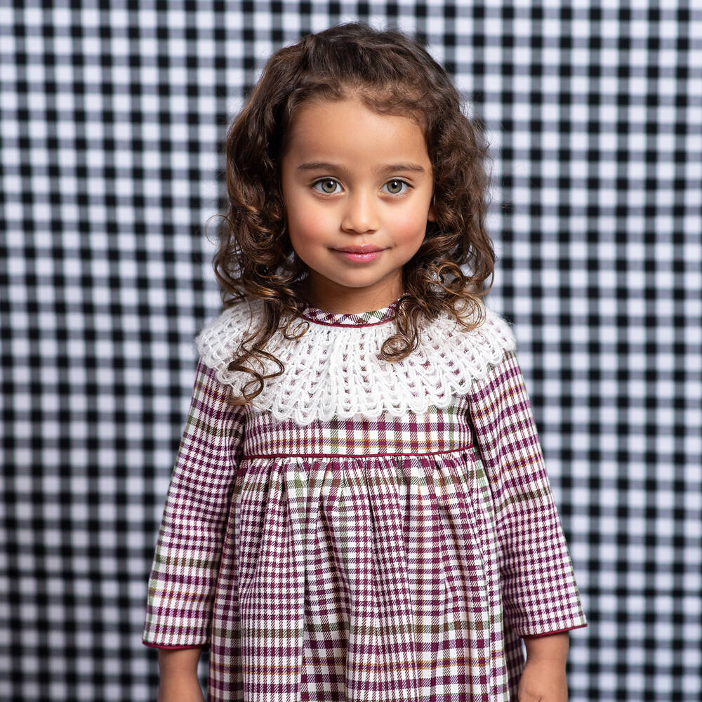 Foque-فستان بياقة محبوكة كاروهات لون بنفسجي | Childrensalon Outlet