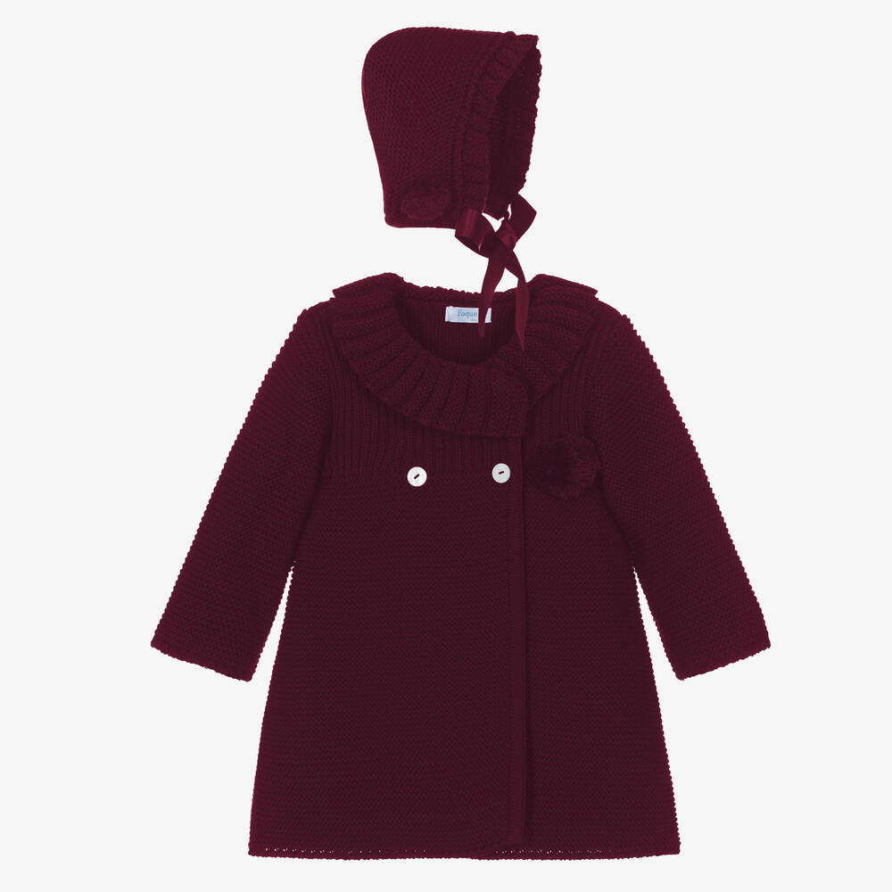 Foque - طقم معطف أكريليك محبوك لون أرجواني أطفال بناتي | Childrensalon