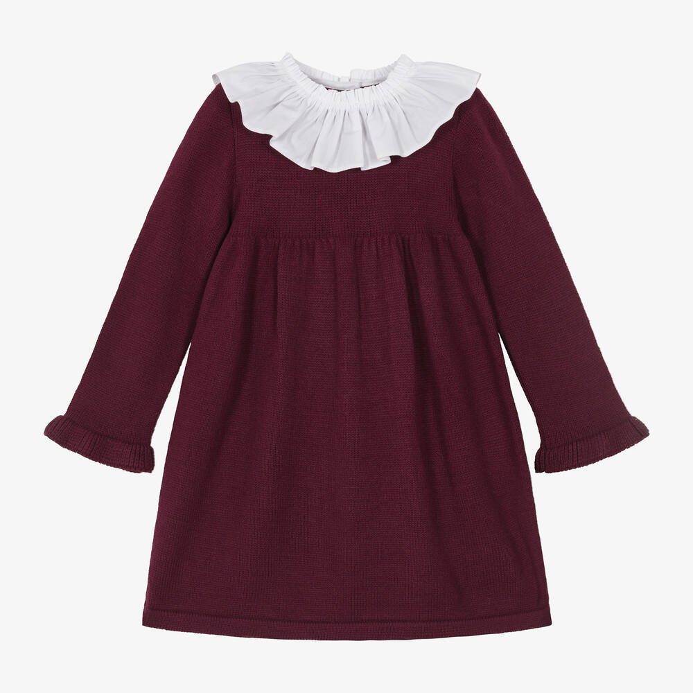 Foque - Girls Purple Knitted Frill Collar Dress | Childrensalon