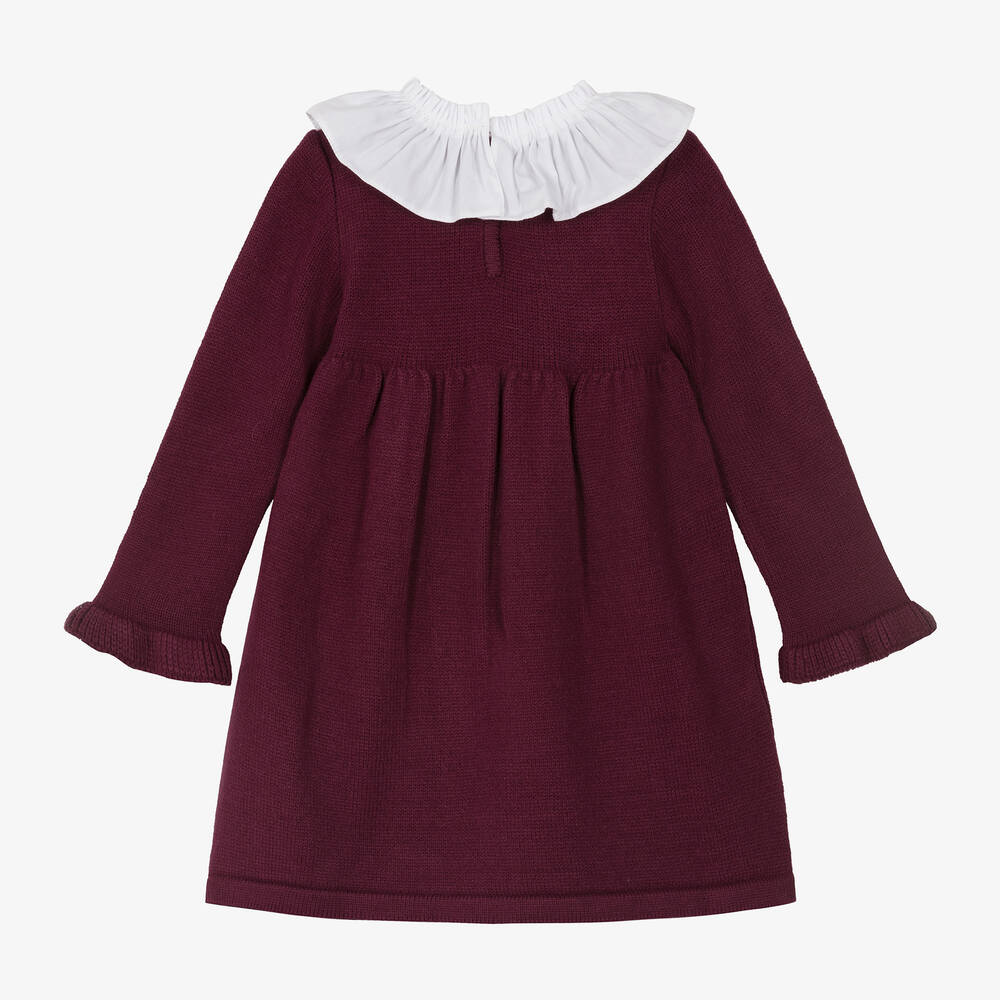 Foque-Girls Purple Knitted Frill Collar Dress | Childrensalon Outlet