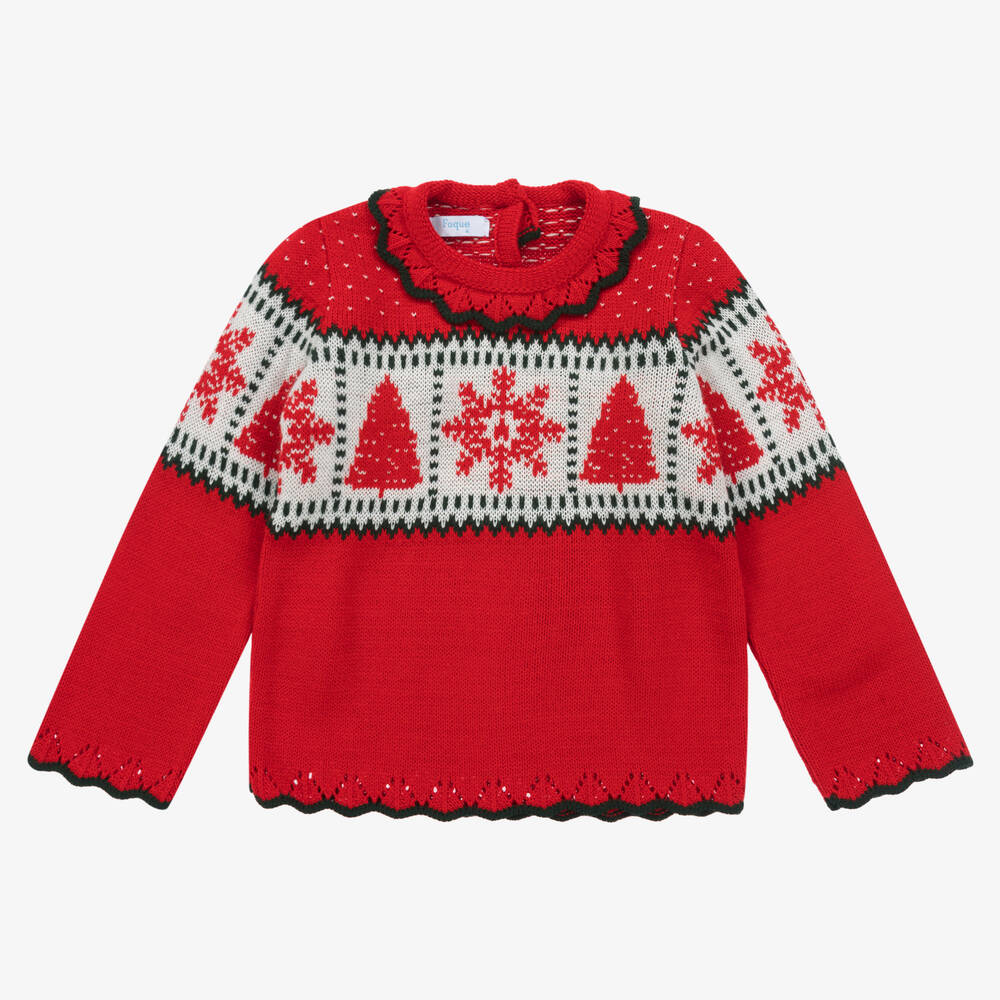 Foque - Girls Red Knitted Festive Sweater | Childrensalon