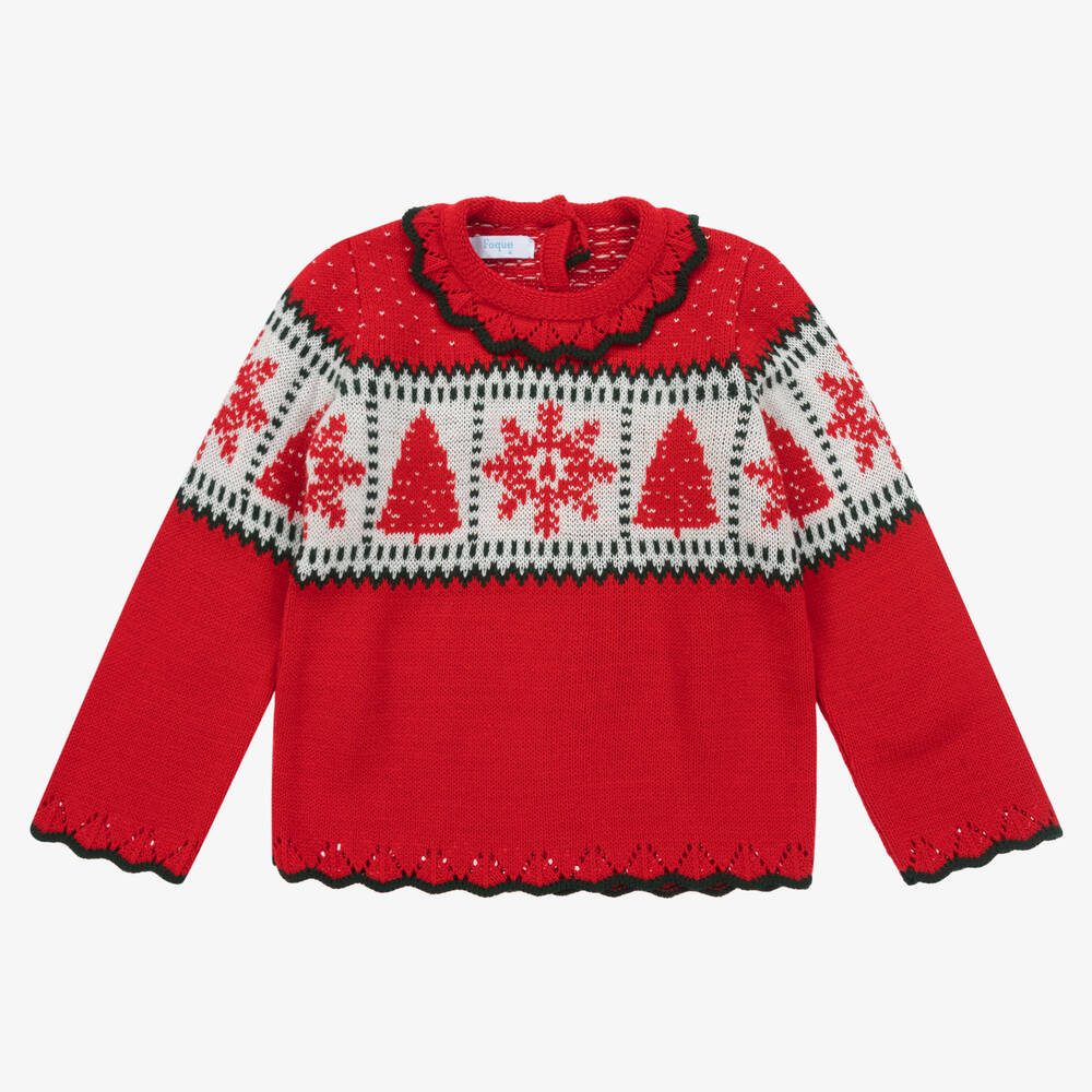 Foque - Pull de Noël rouge en maille fille | Childrensalon