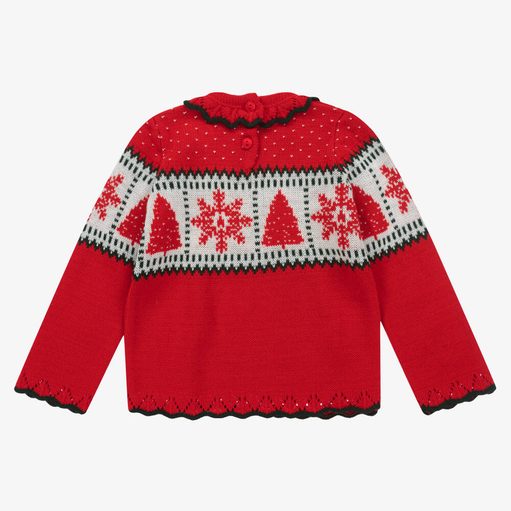 Foque-Girls Red Knitted Festive Sweater | Childrensalon Outlet