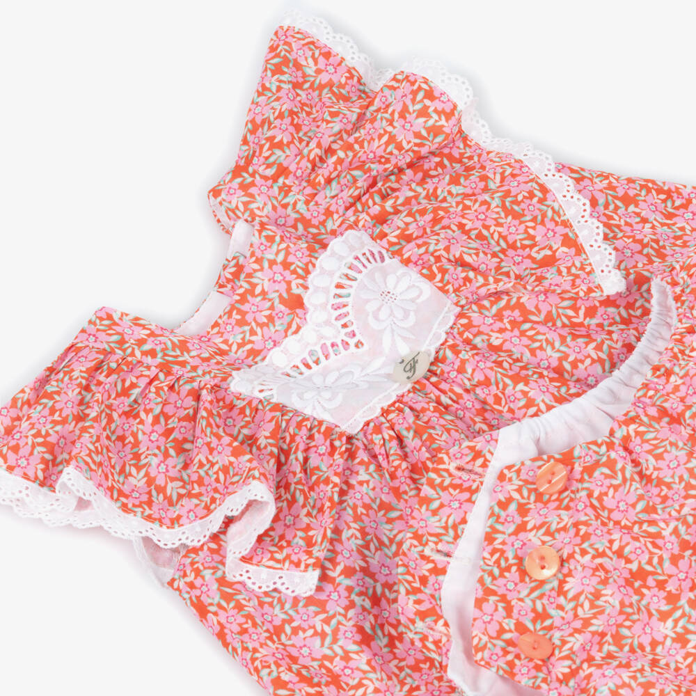 Foque-Girls Red & Pink Floral Cotton Shortie | Childrensalon Outlet