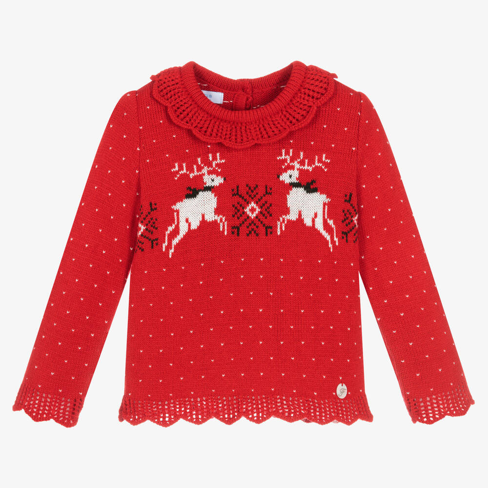 Foque - Pull rouge Renne Fille  | Childrensalon