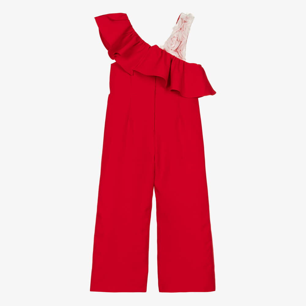 Foque-جمبسوت كريب لون أحمر مزين بكشكش للبنات | Childrensalon Outlet