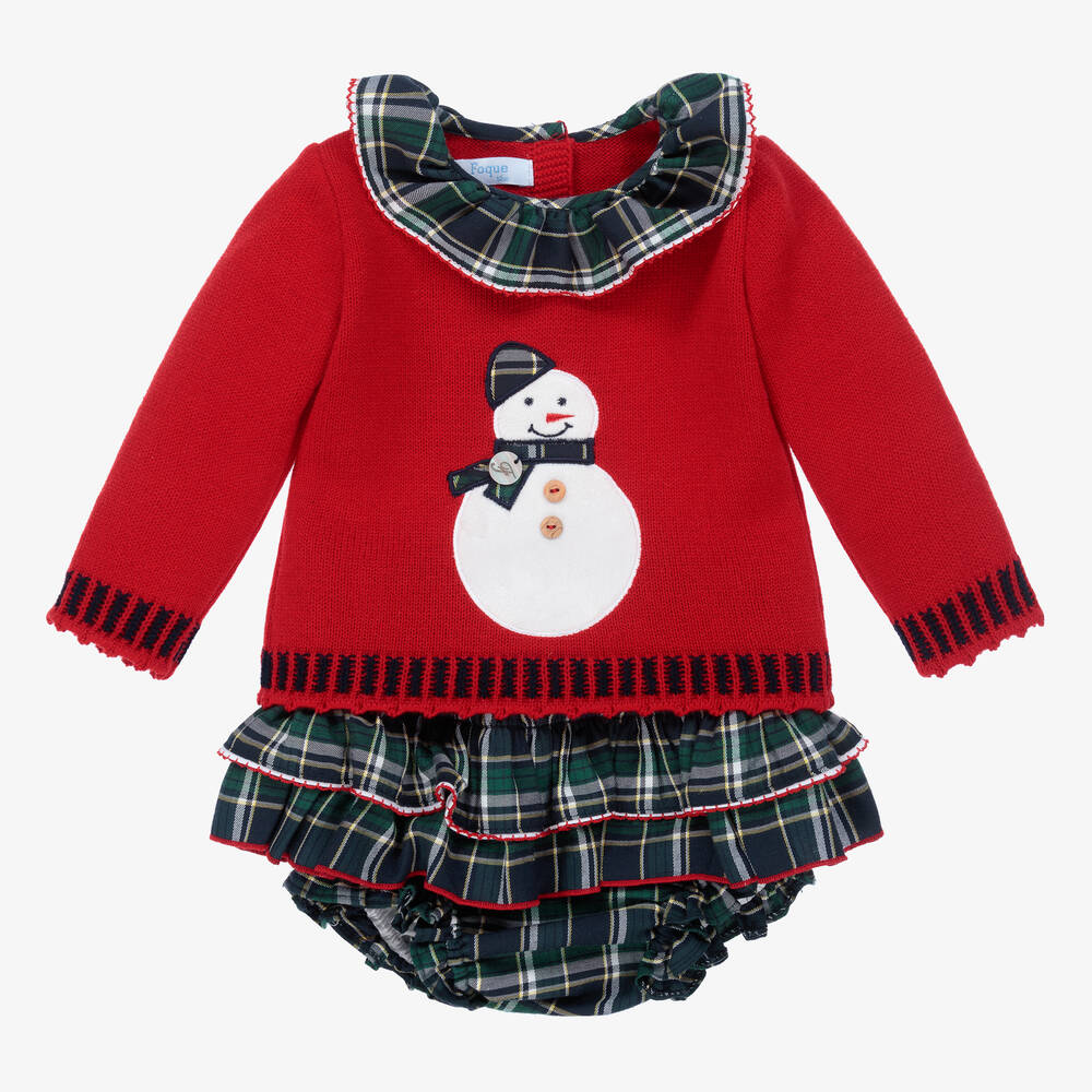 Foque-Girls Red Snowman Shorts Set | Childrensalon Outlet