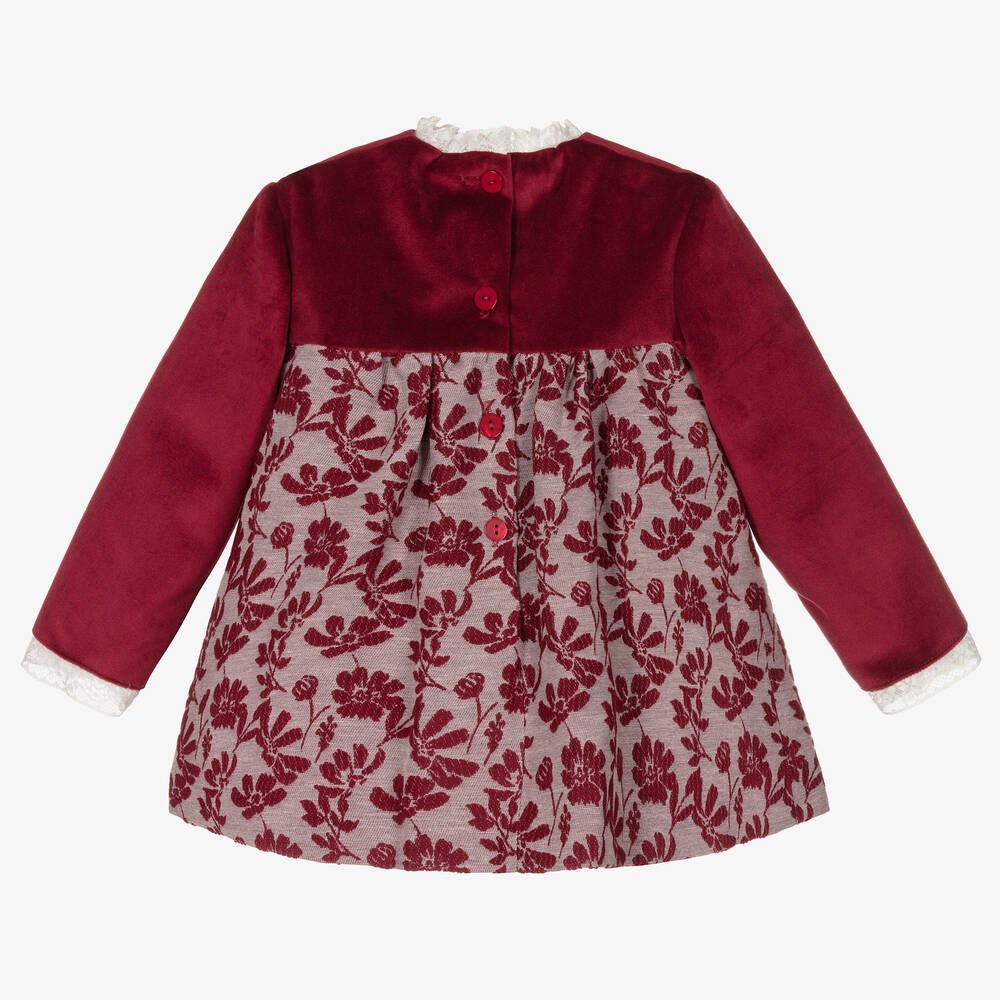 Foque-فستان بطبعة ورود جاكارد ومخمل لون أحمر | Childrensalon Outlet