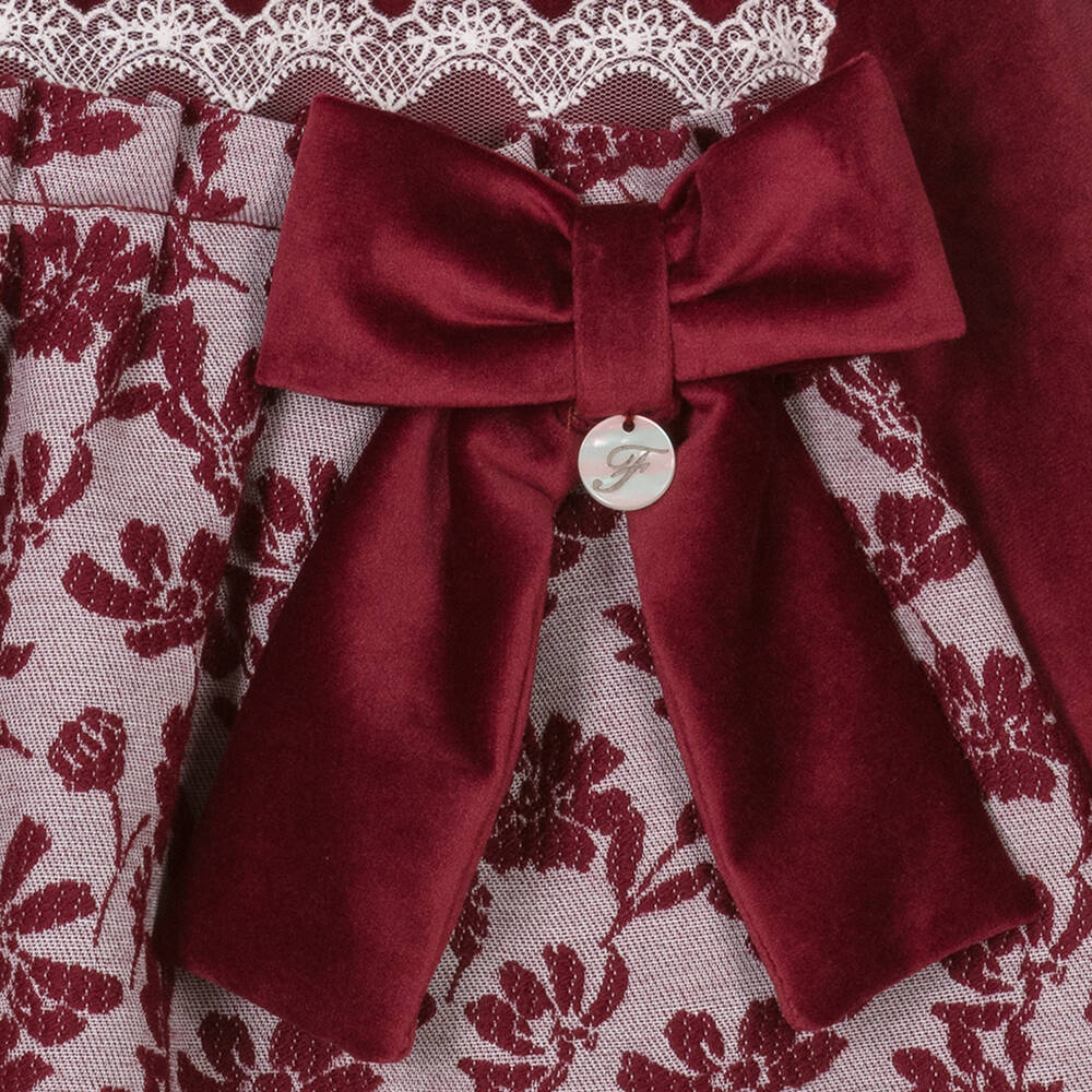 Foque-فستان بطبعة ورود جاكارد ومخمل لون أحمر | Childrensalon Outlet