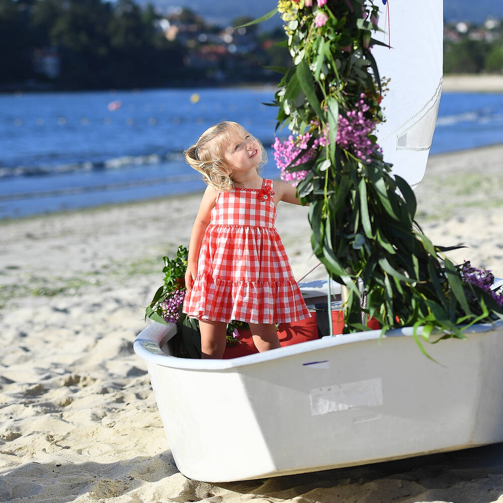 Foque-Белое платье в красную клетку | Childrensalon Outlet