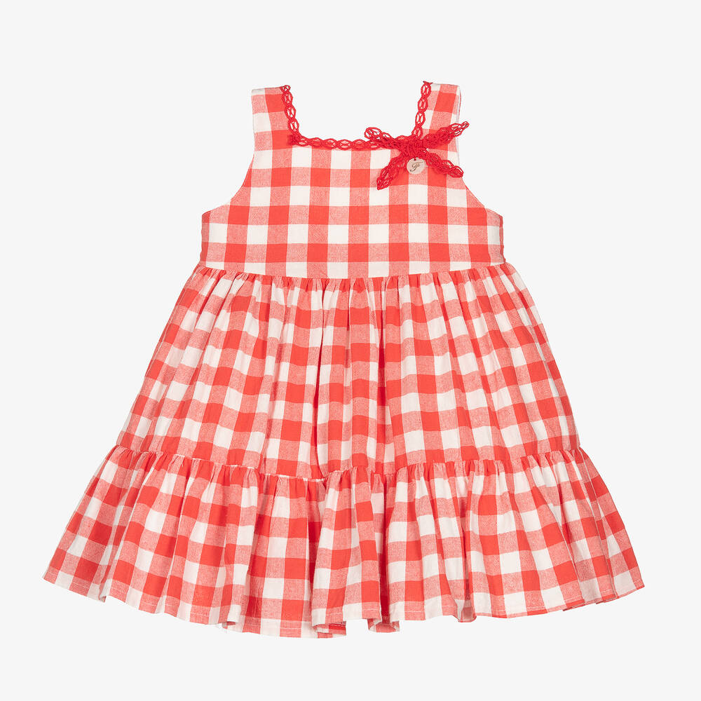 Foque - Girls Red & White Checked Dress | Childrensalon