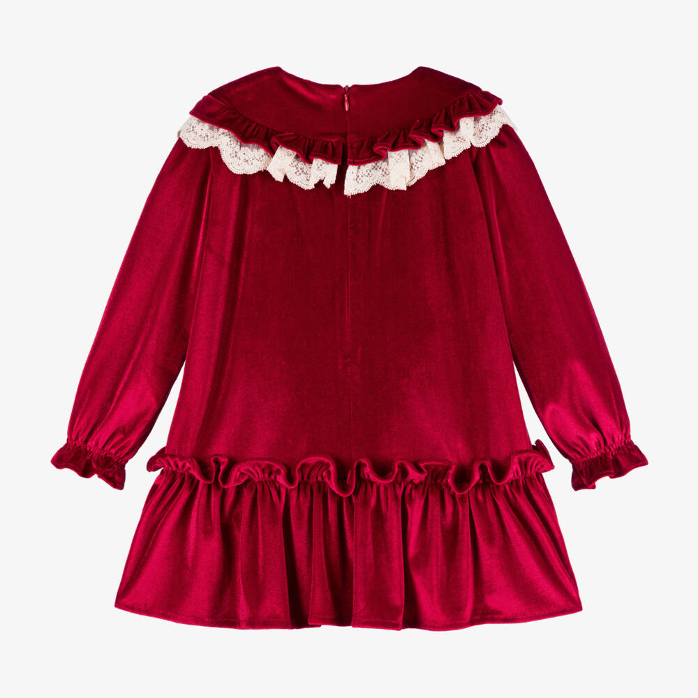 Foque-Girls Scarlet Velour Dress with Lace | Childrensalon Outlet