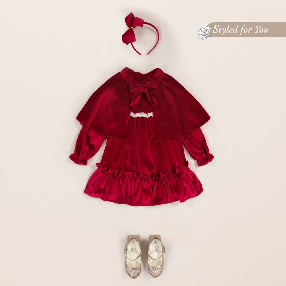 Foque-Girls Scarlet Velour Dress with Lace | Childrensalon Outlet