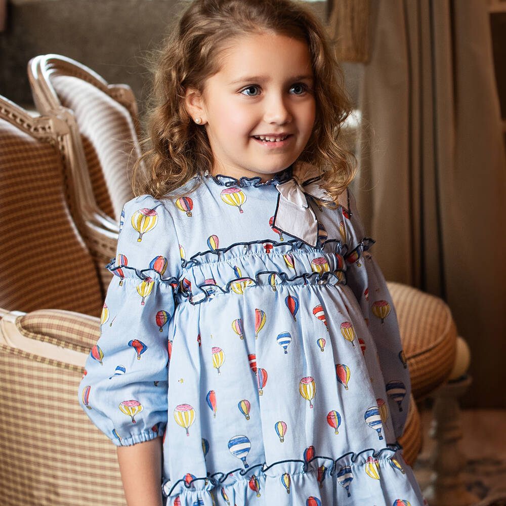 Foque-Girls Sky Cotton Tiered Dress | Childrensalon Outlet