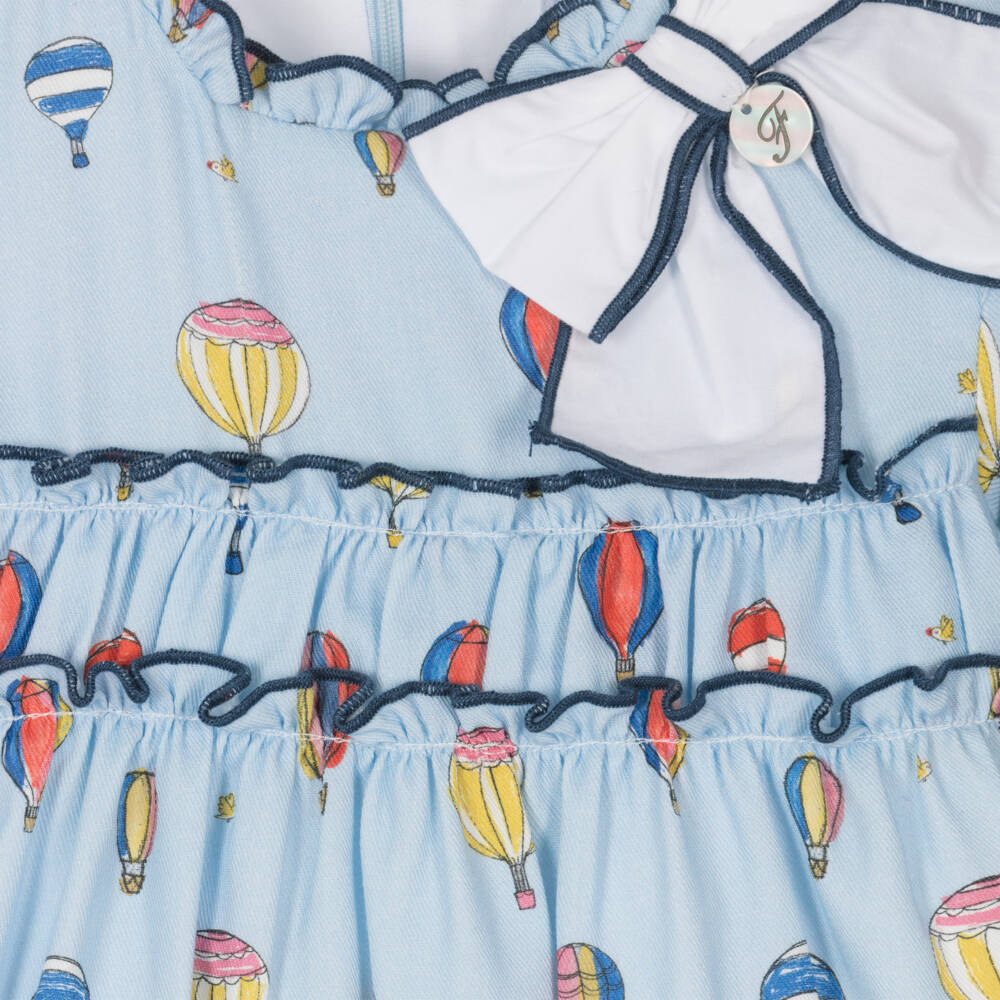 Foque-Girls Sky Cotton Tiered Dress | Childrensalon Outlet