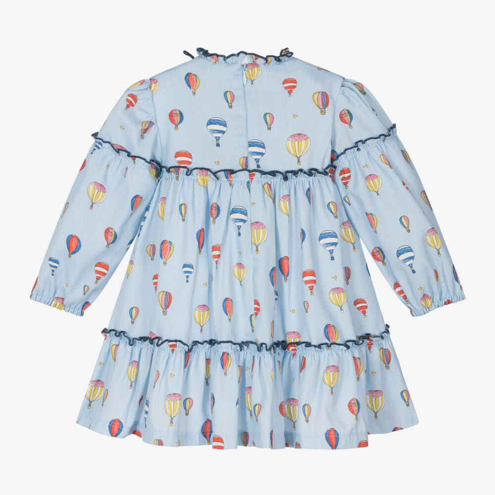 Foque-Girls Sky Cotton Tiered Dress | Childrensalon Outlet