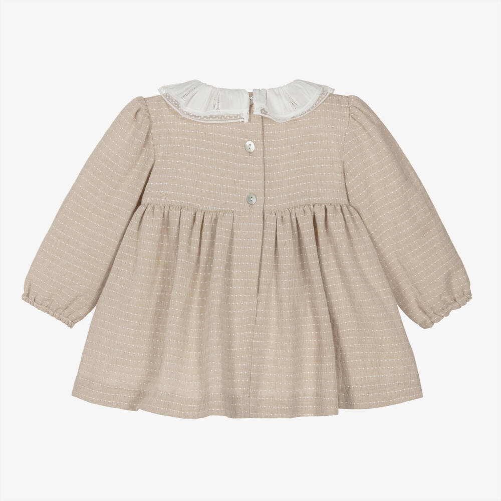 Foque-Girls Soft Beige and White Dress | Childrensalon Outlet