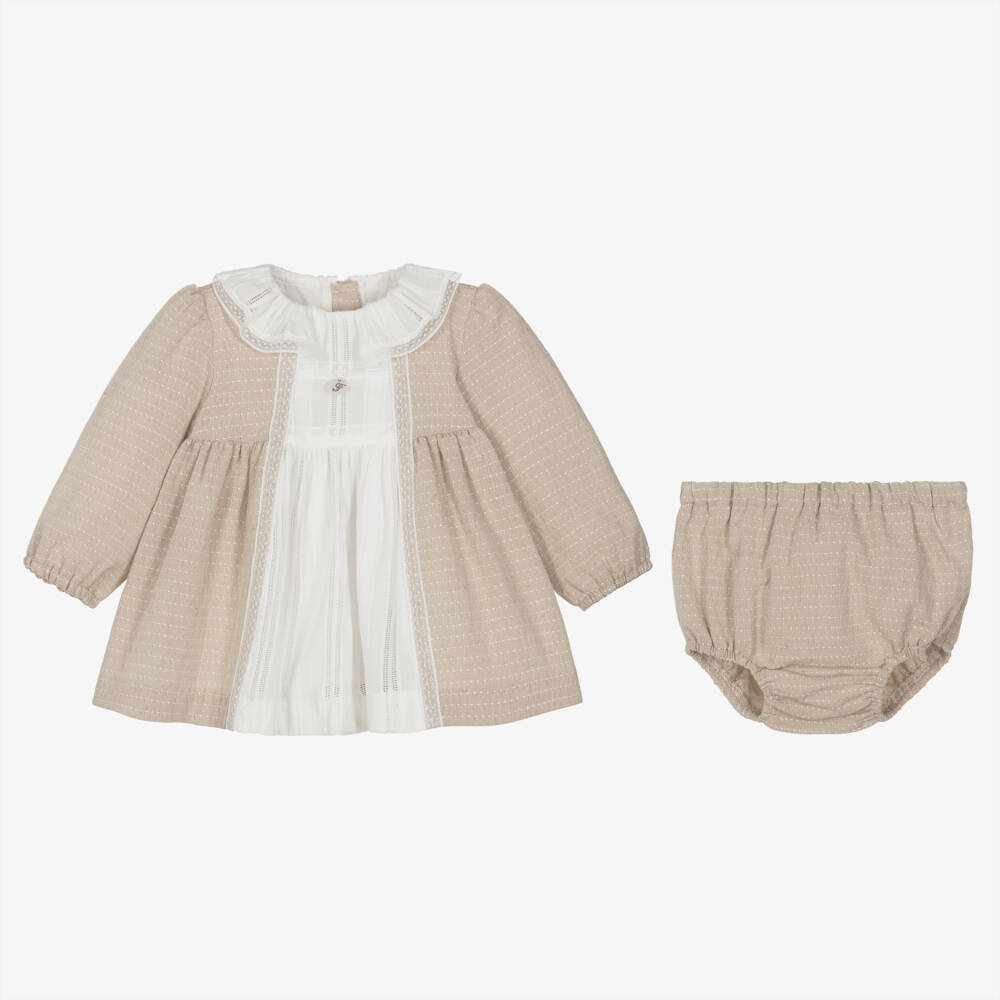 Foque-Girls Soft Beige and White Dress | Childrensalon Outlet