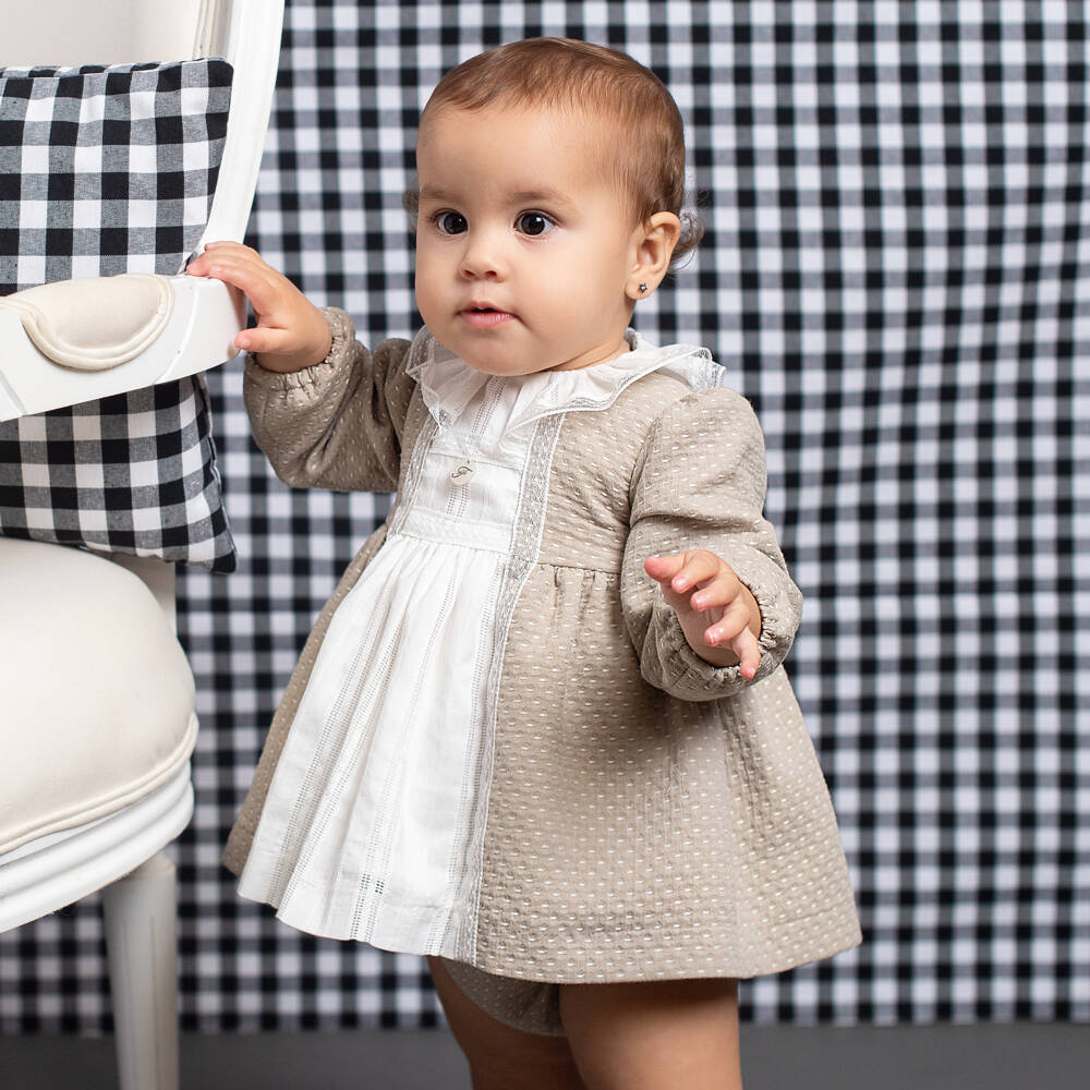 Foque-Girls Soft Beige and White Dress | Childrensalon Outlet